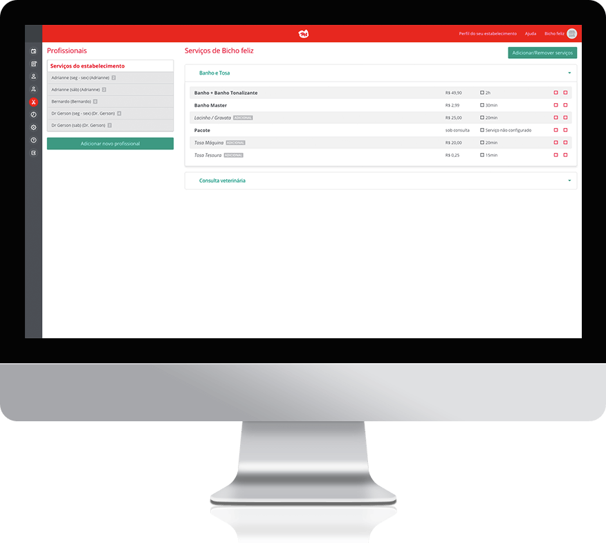 Configuração de serviços - Pet Booking